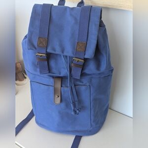 Bright Blue Canvas And Leather Backpack With Laptop Sleeve
